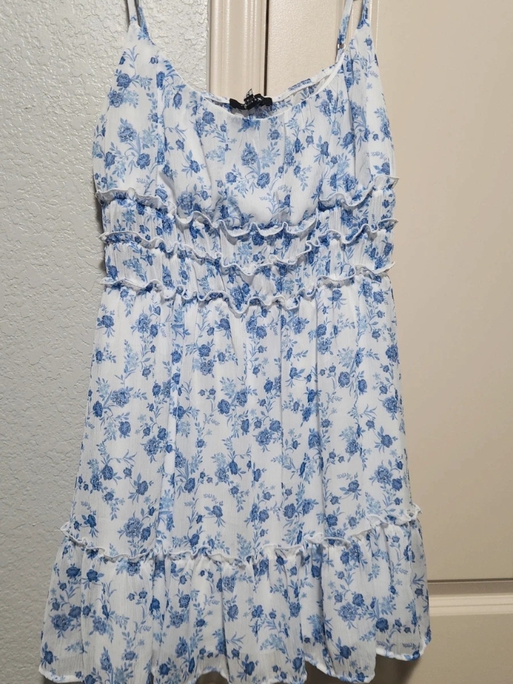 Trixxi White Top with Blue Floral Print